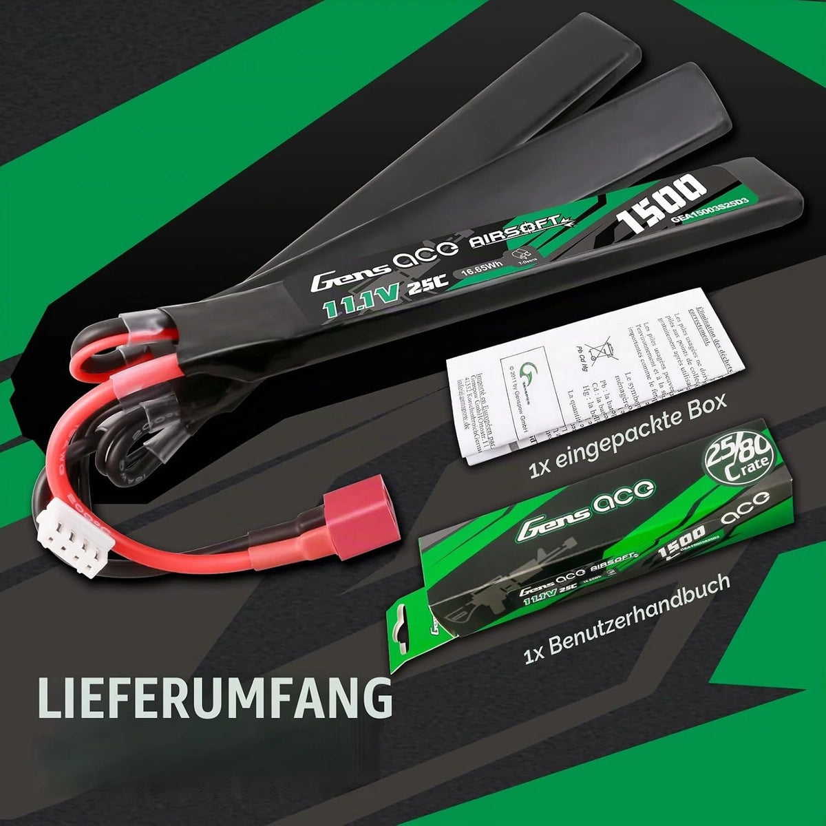 Battery Li-Po 11.1V 1500mAh 25C 115x16x23mm (three-part) - DeanT