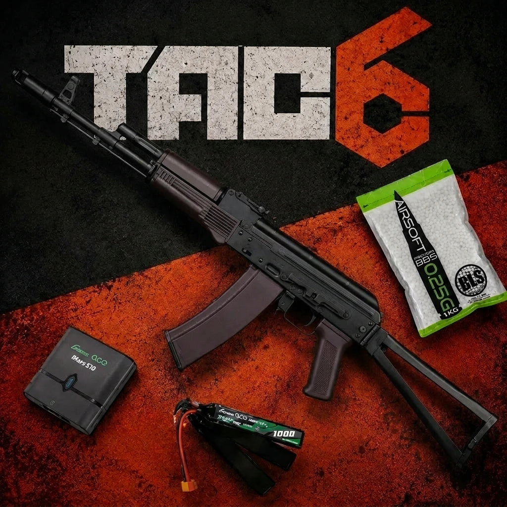 Specna Arms STARTER PACK Set SA AK-74S Gen2 (SA-J74 CORE HAL ETU) – Black / Plum